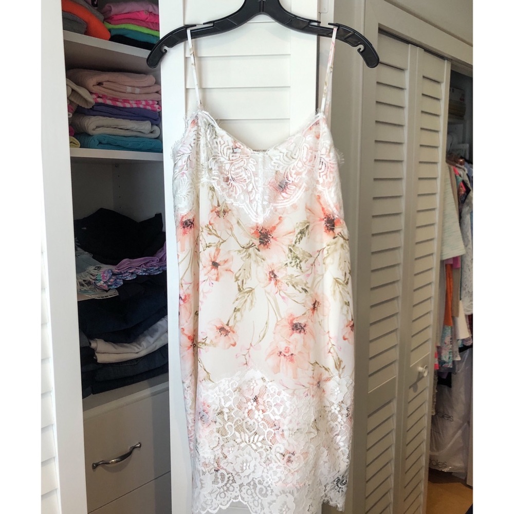 Haute Hippie Floral Lace Trim Slip Dress